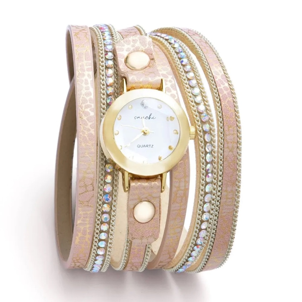 SAACHI VEGAN LEATHER CHAIN WRAP BRACELET WATCH